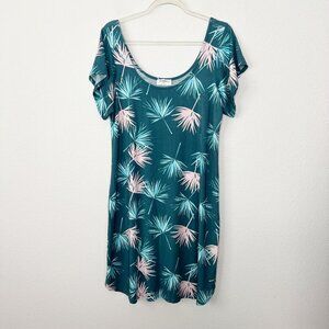 Vermilli Hawaii Island Seas Palm Print Short Sleeve Swing Dress
